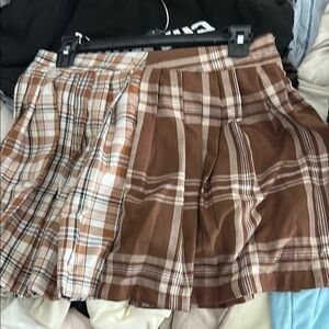 Brown and Cream Plaid Pleated Skirt
